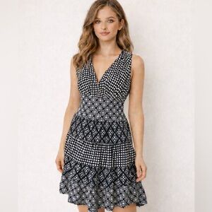 Studio M Tiered Geometric Print Dress Womens Size Large